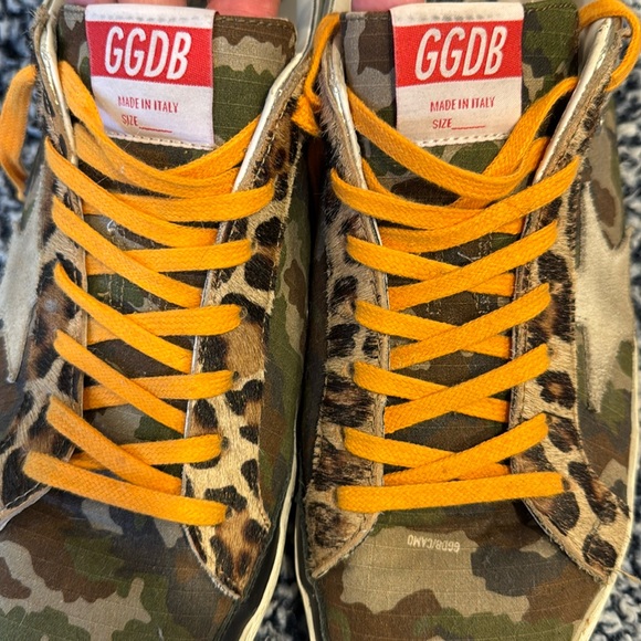 Golden Goose Superstar - camo design with leopard print detailing & orange laces - Picture 6 of 12